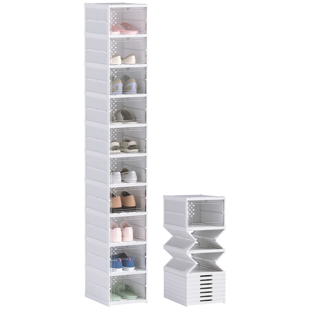 Foldable Shoe Storage Boxes with Clear Doors – 10 Pack No Assembly Needed