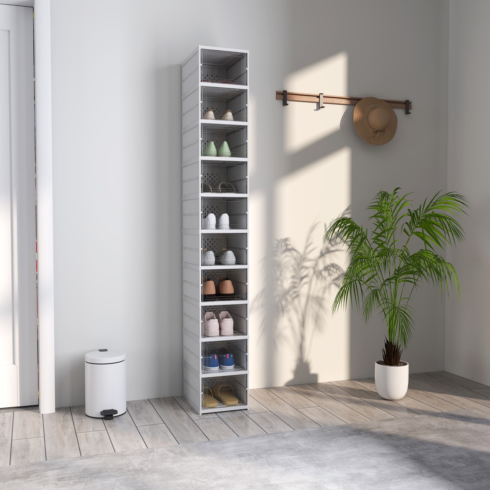 Foldable Shoe Storage Boxes with Clear Doors – 10 Pack No Assembly Needed