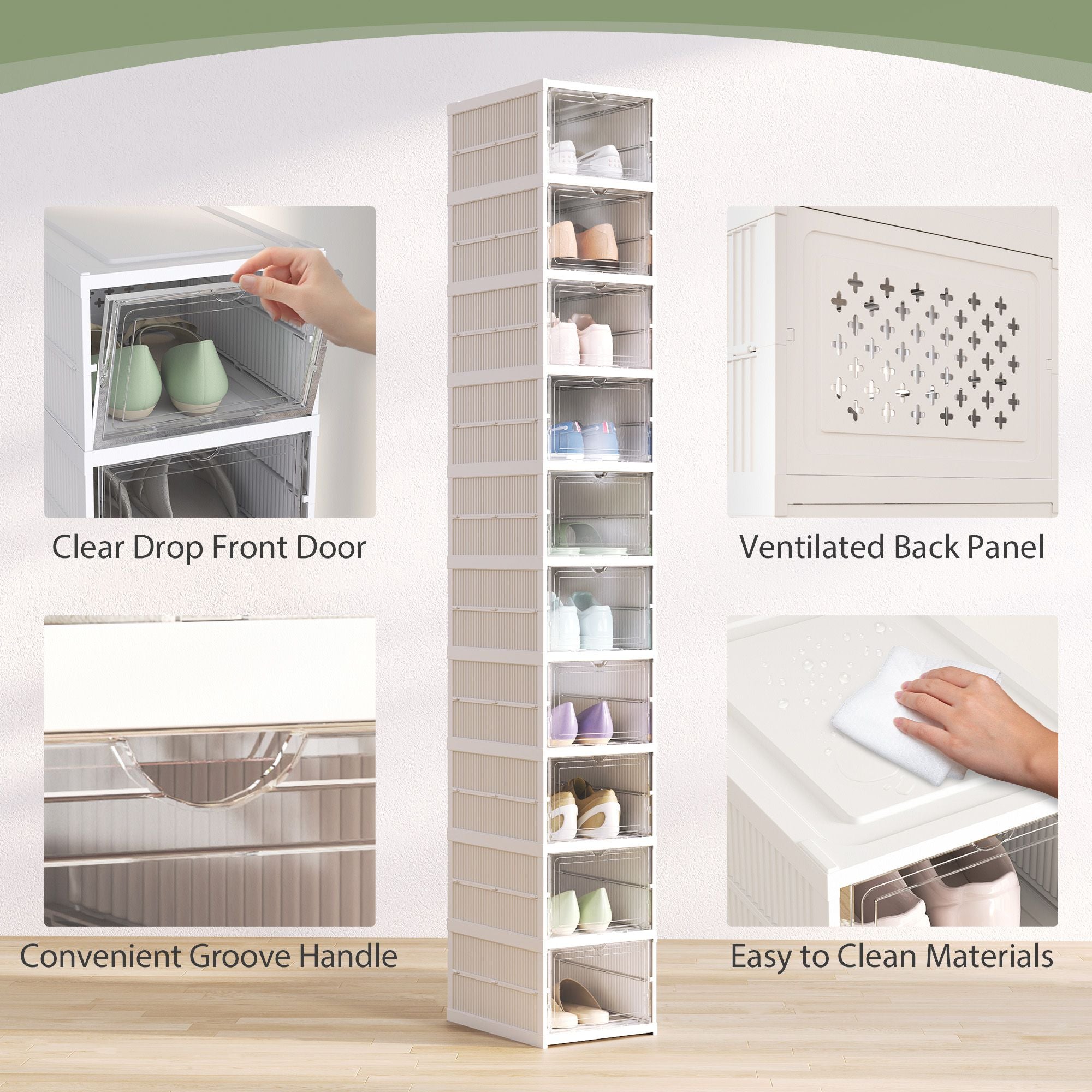 Foldable Shoe Storage Boxes with Clear Doors – 10 Pack No Assembly Needed