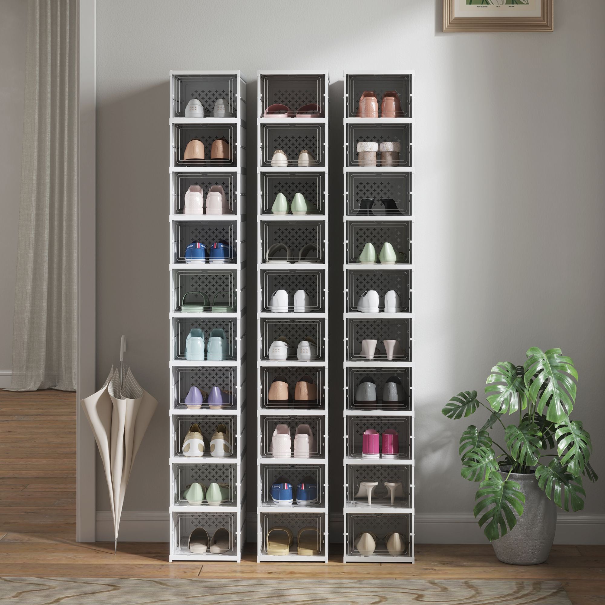 Foldable Shoe Storage Boxes with Clear Doors – 10 Pack No Assembly Needed