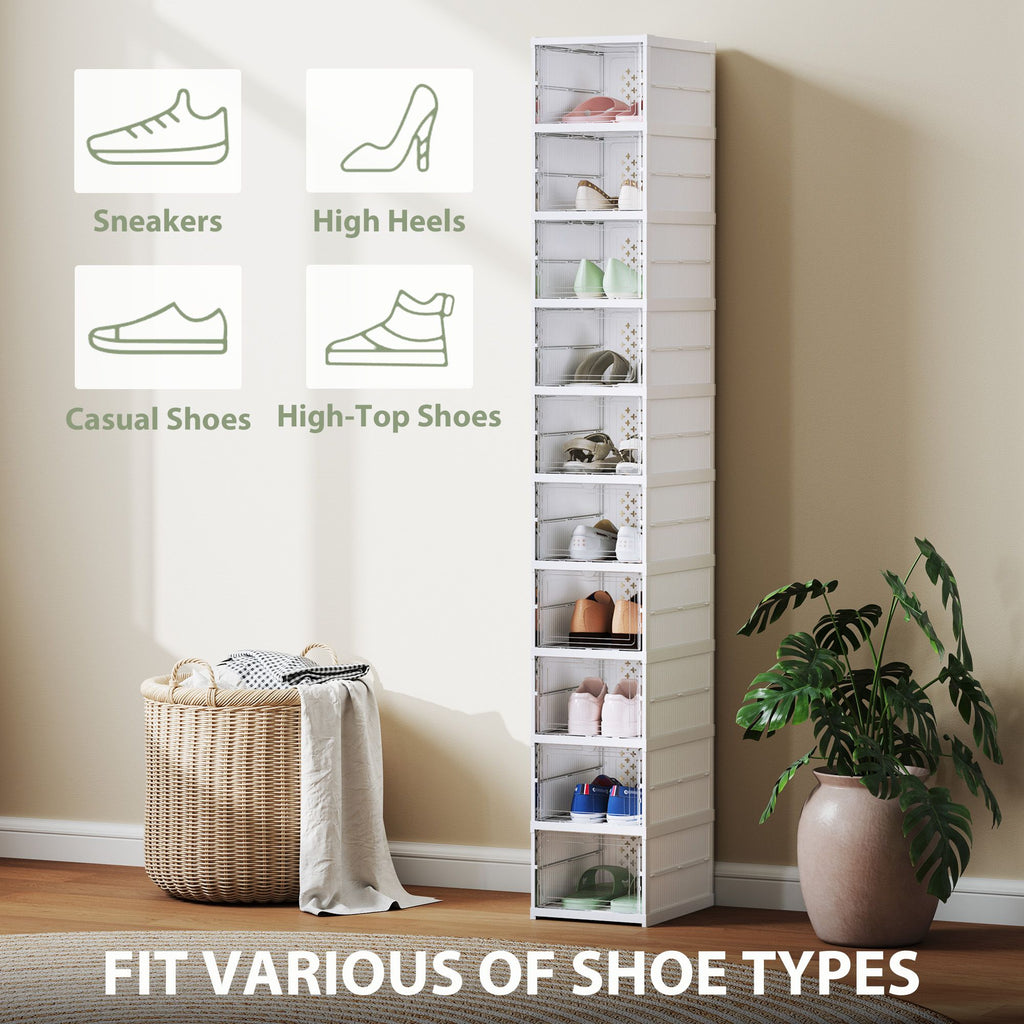 Foldable Shoe Storage Boxes with Clear Doors – 10 Pack No Assembly Needed