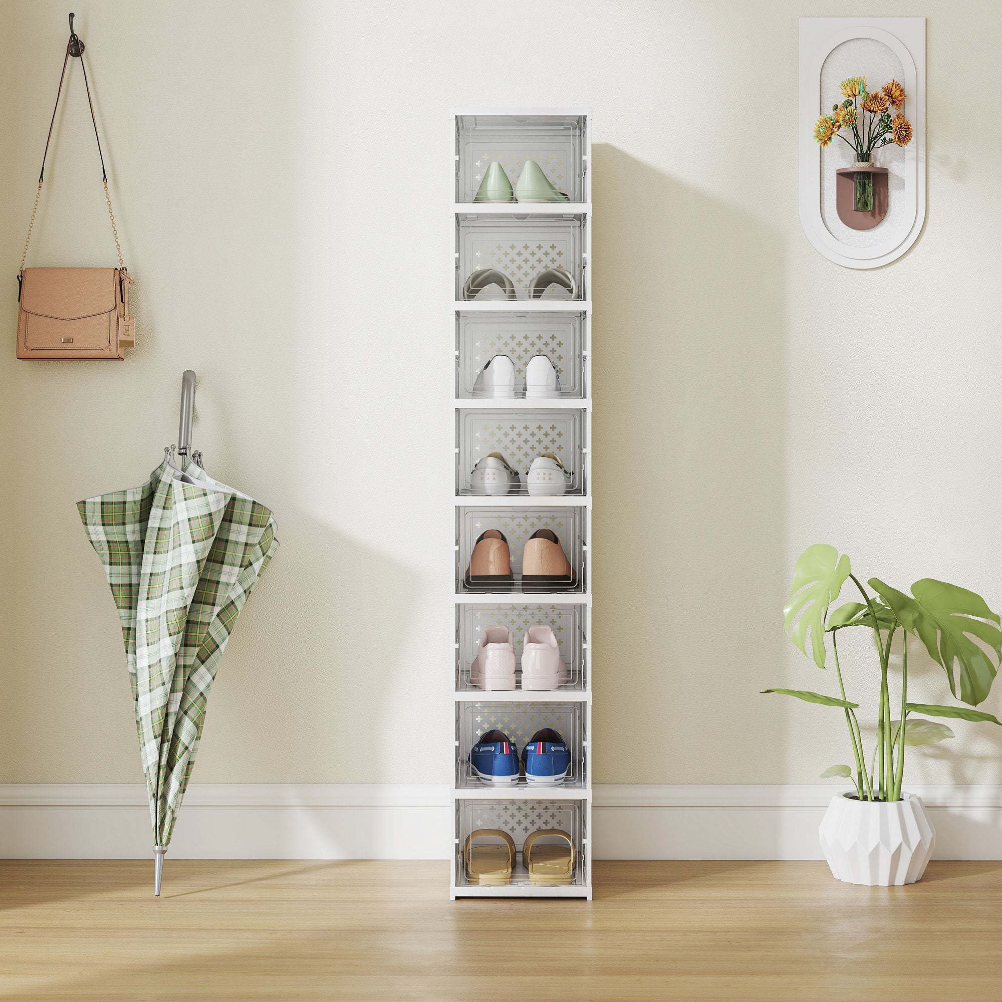 Eight Stackable Shoe Boxes with Clear Drop-Front Doors