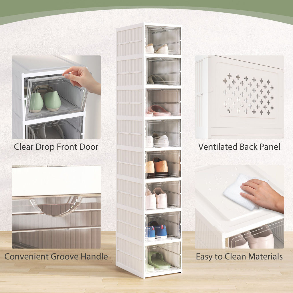Eight Stackable Shoe Boxes with Clear Drop-Front Doors