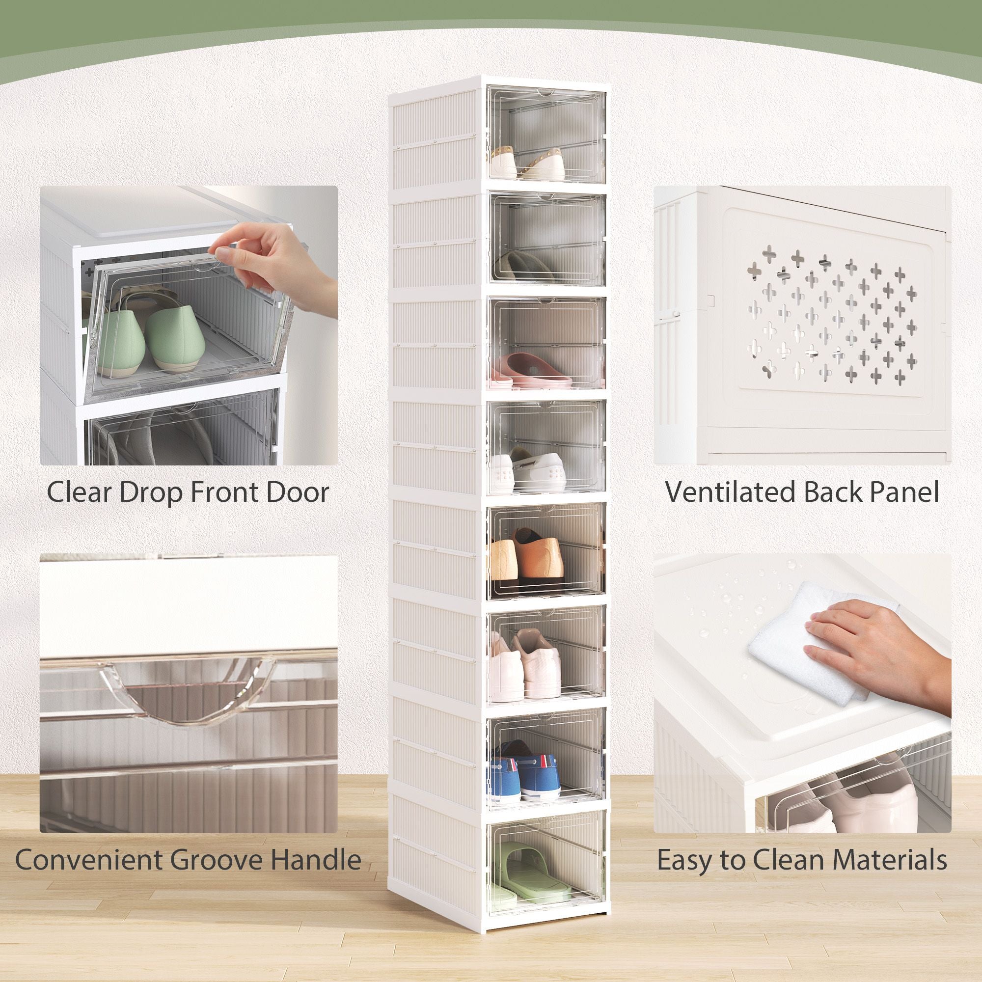 Eight Stackable Shoe Boxes with Clear Drop-Front Doors
