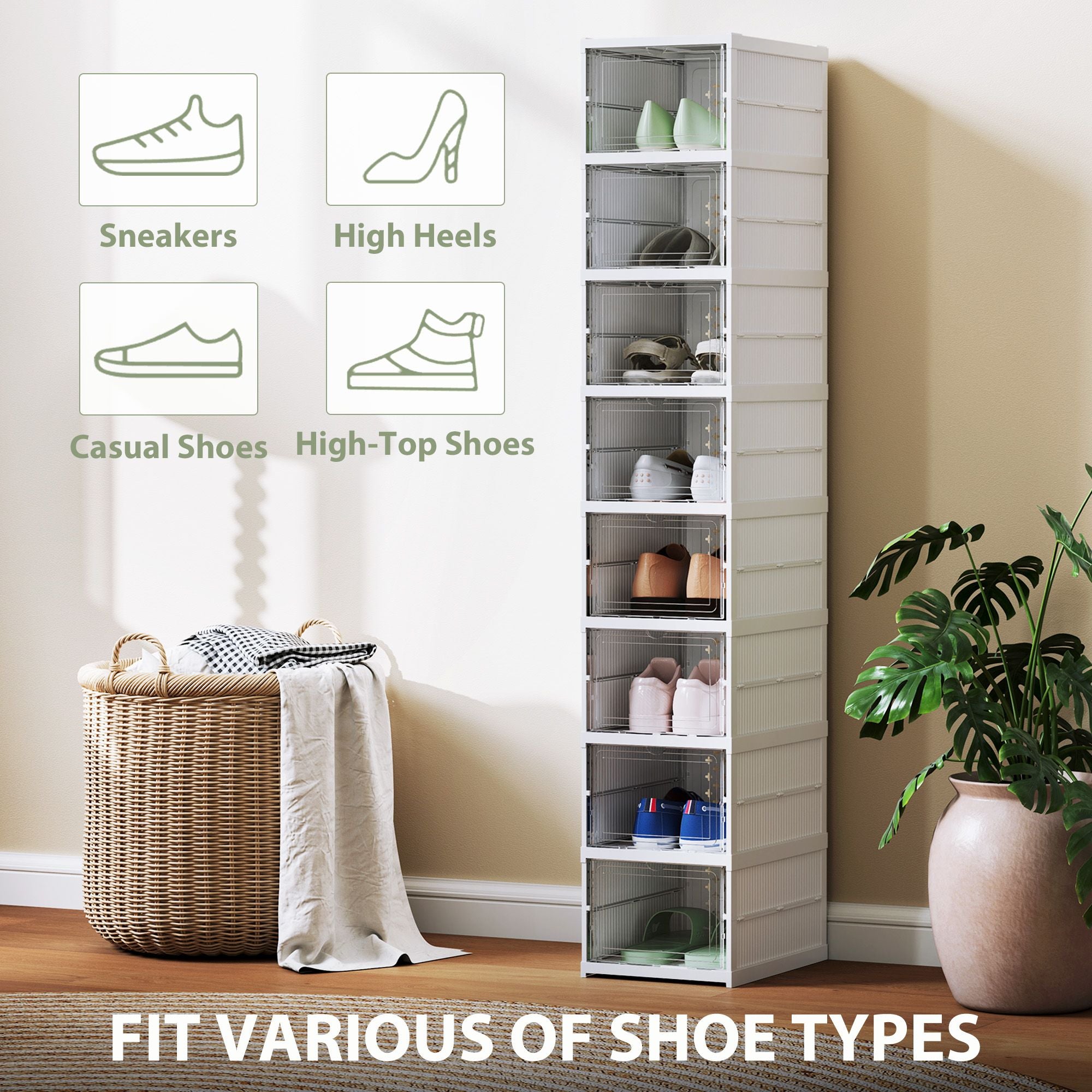 Eight Stackable Shoe Boxes with Clear Drop-Front Doors