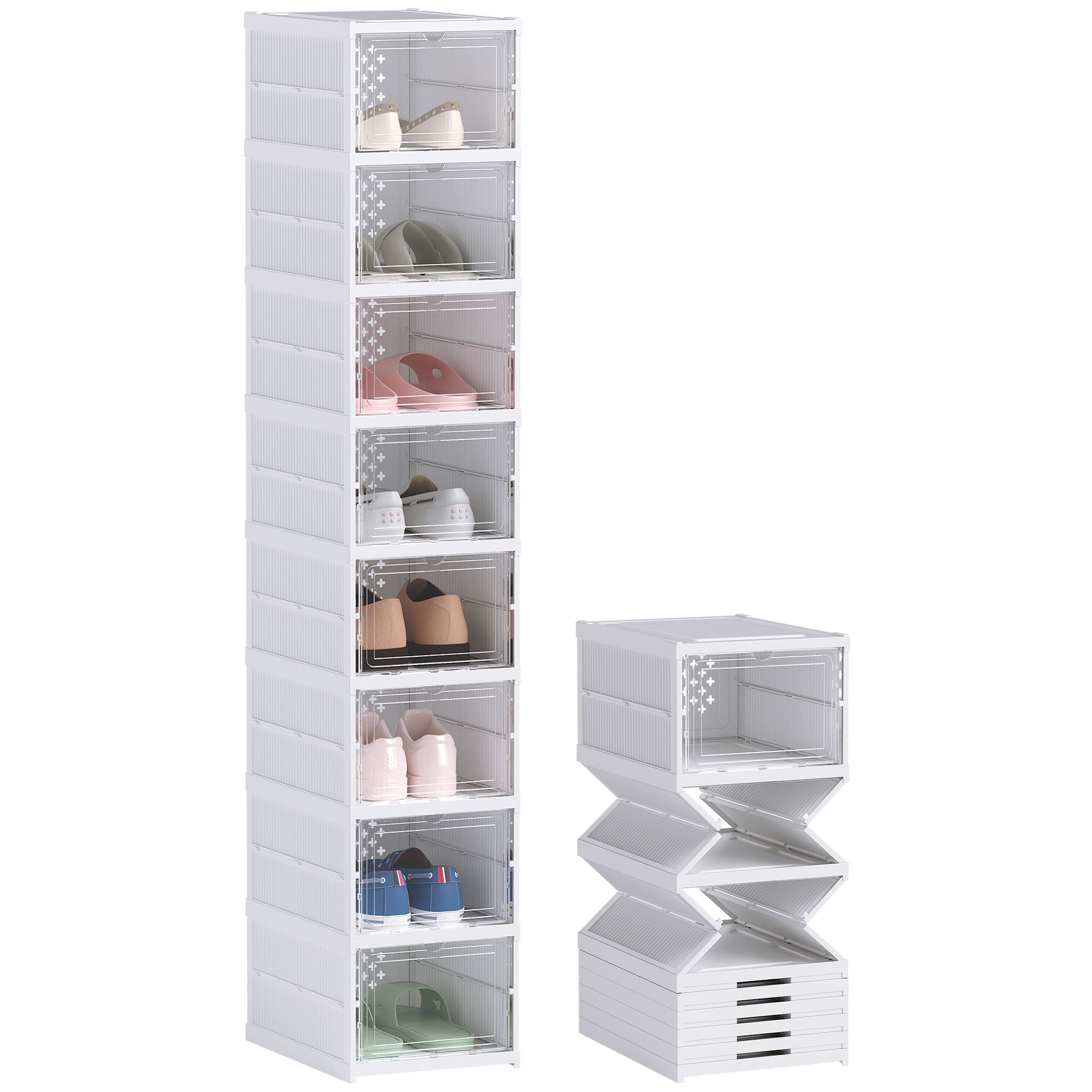 Eight Stackable Shoe Boxes with Clear Drop-Front Doors