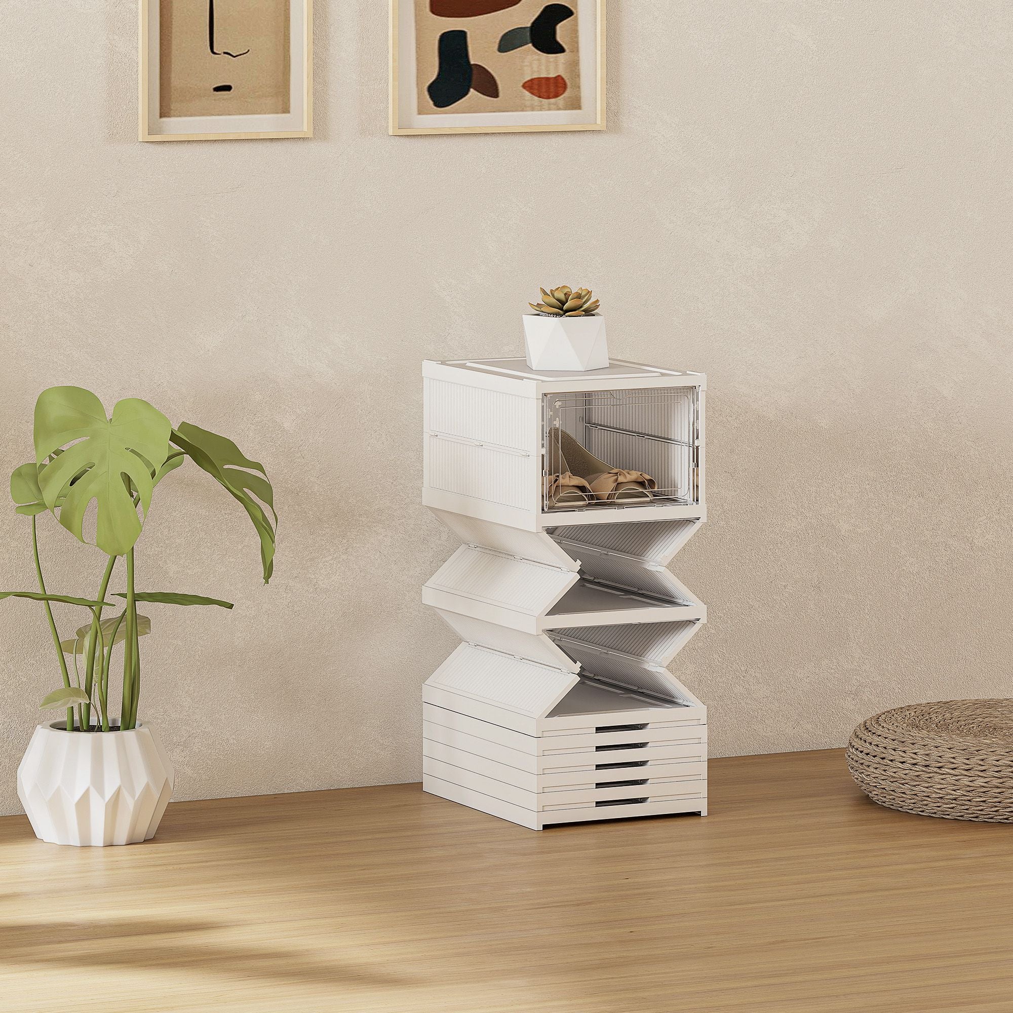 Eight Stackable Shoe Boxes with Clear Drop-Front Doors