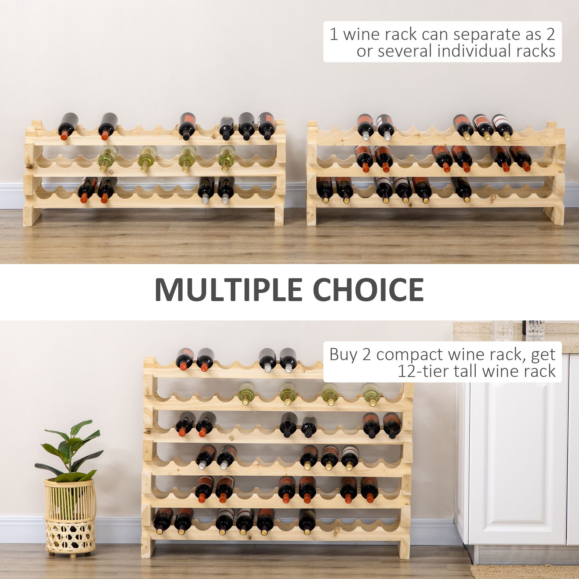 Stackable Wine Rack, Modular Storage Shelves, 72-Bottle Holder, Freestanding Display Rack