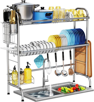 Over-the-Sink Dish Drying Rack with Utensil Holder for Kitchens