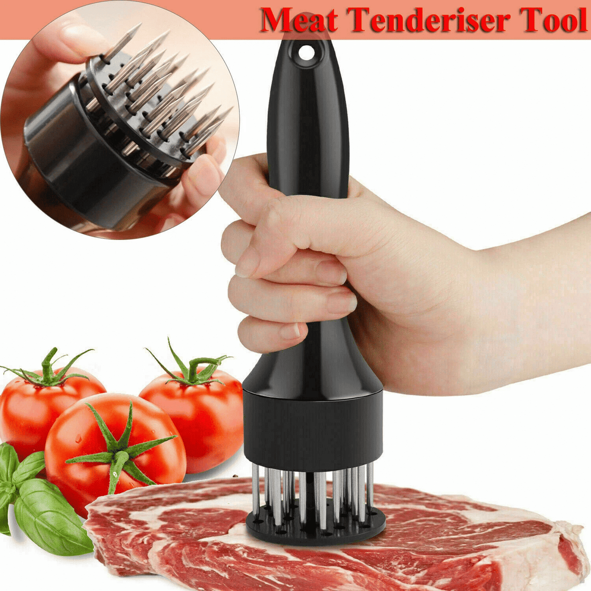 Hand-Press Meat Tenderizer for Marinating and Prep
