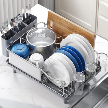 Large Capacity Stainless Steel Dish Drying Rack with Drain Board and Utensil Holder