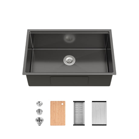 Black Undermount Sink with Integrated Prep Accessories