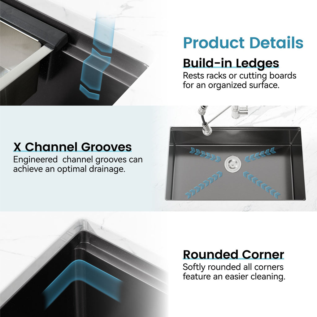 Black Undermount Sink with Integrated Prep Accessories