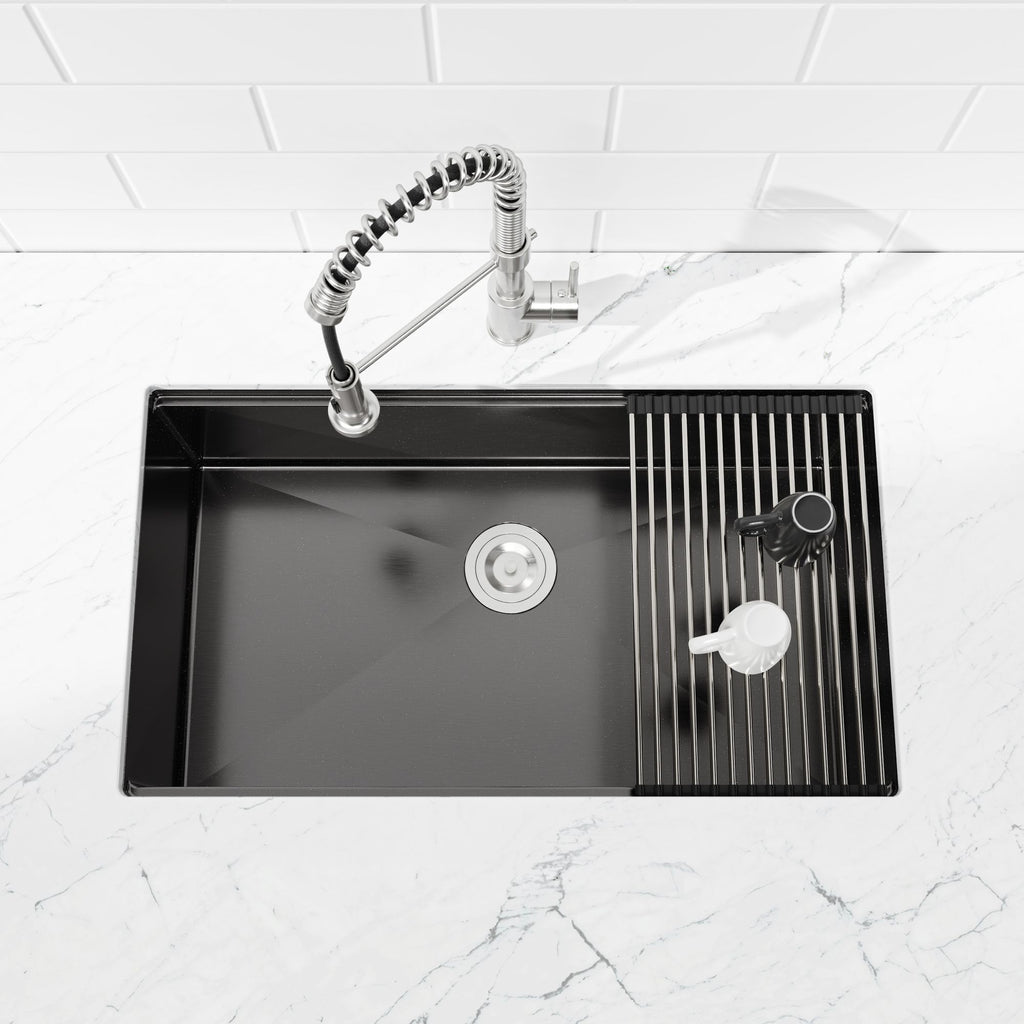 Black Undermount Sink with Integrated Prep Accessories