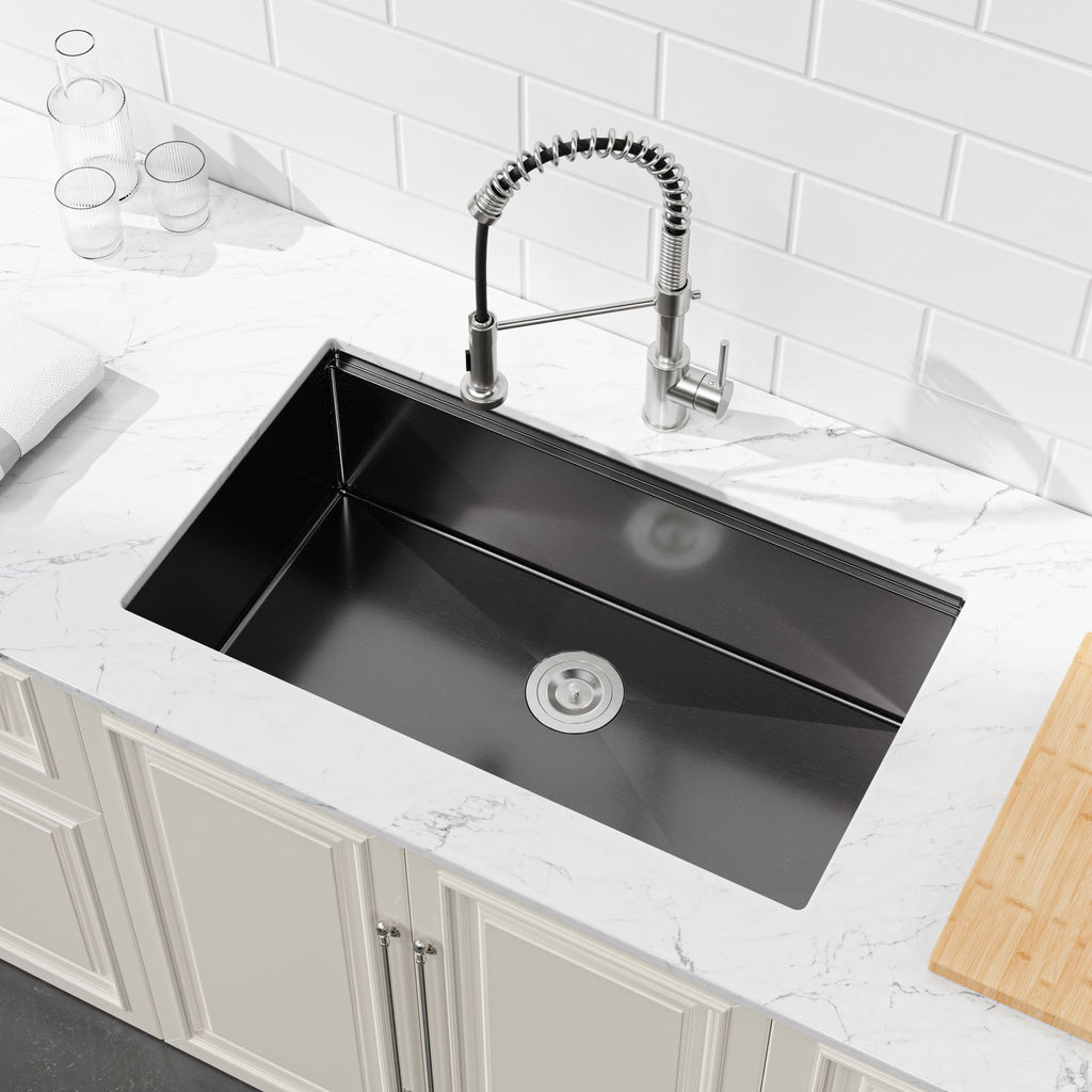 Black Undermount Sink with Integrated Prep Accessories