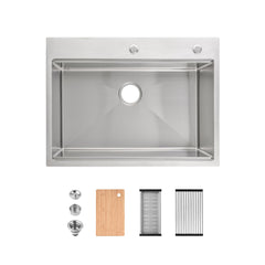 30- Single Bowl Stainless Steel Kitchen Sink with Cutting Board & Colander