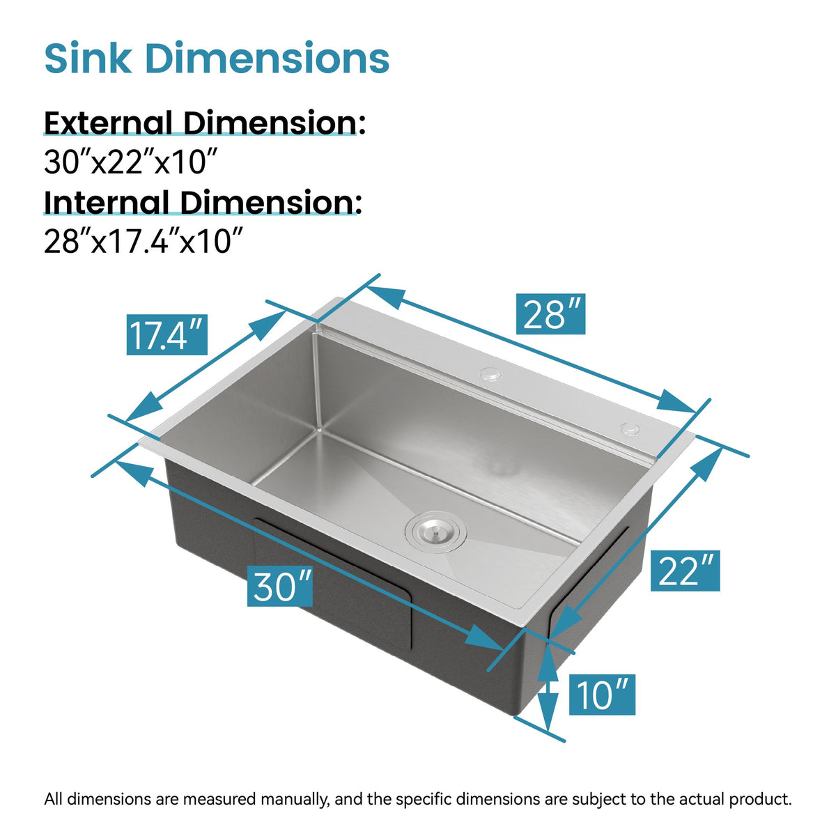 30- Single Bowl Stainless Steel Kitchen Sink with Cutting Board & Colander