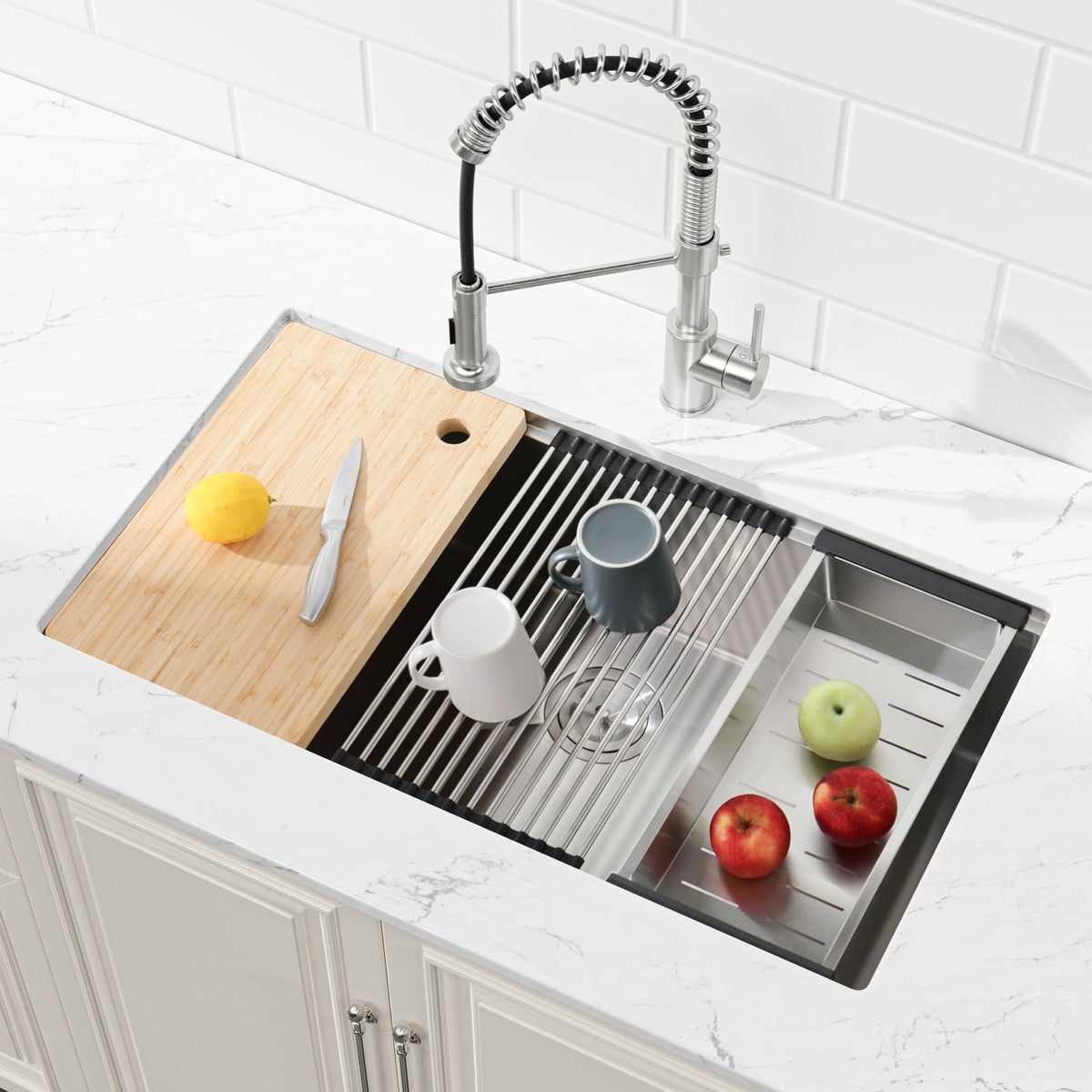 Black Undermount Workstation Sink with Accessories