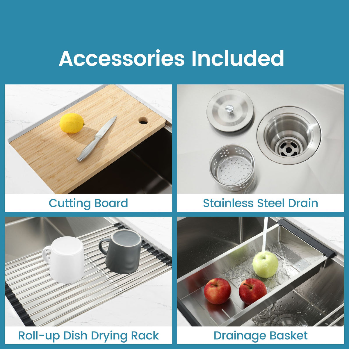 Black Undermount Workstation Sink with Accessories