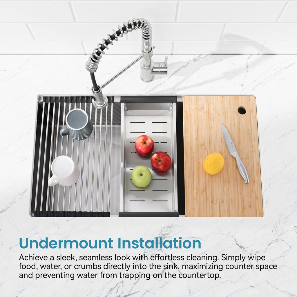 Black Undermount Workstation Sink with Accessories