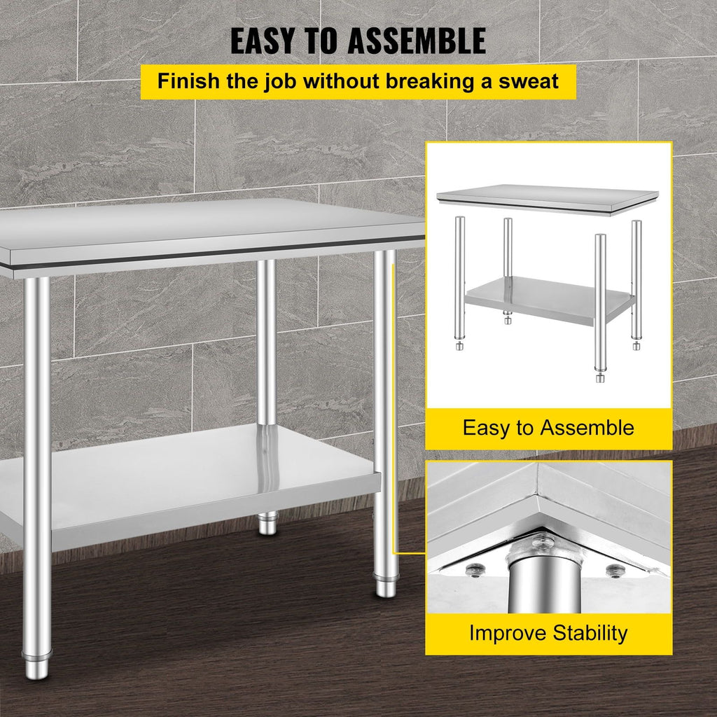 Commercial Food Prep Workbench with Lower Shelf