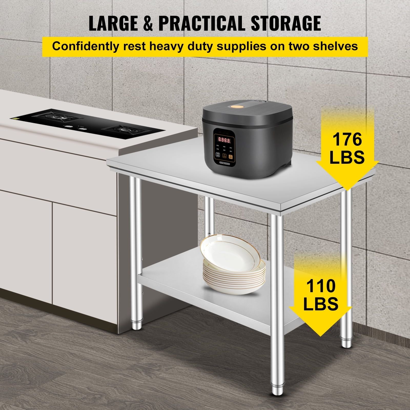 Commercial Food Prep Workbench with Lower Shelf