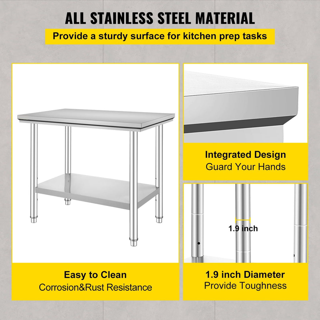 Commercial Food Prep Workbench with Lower Shelf