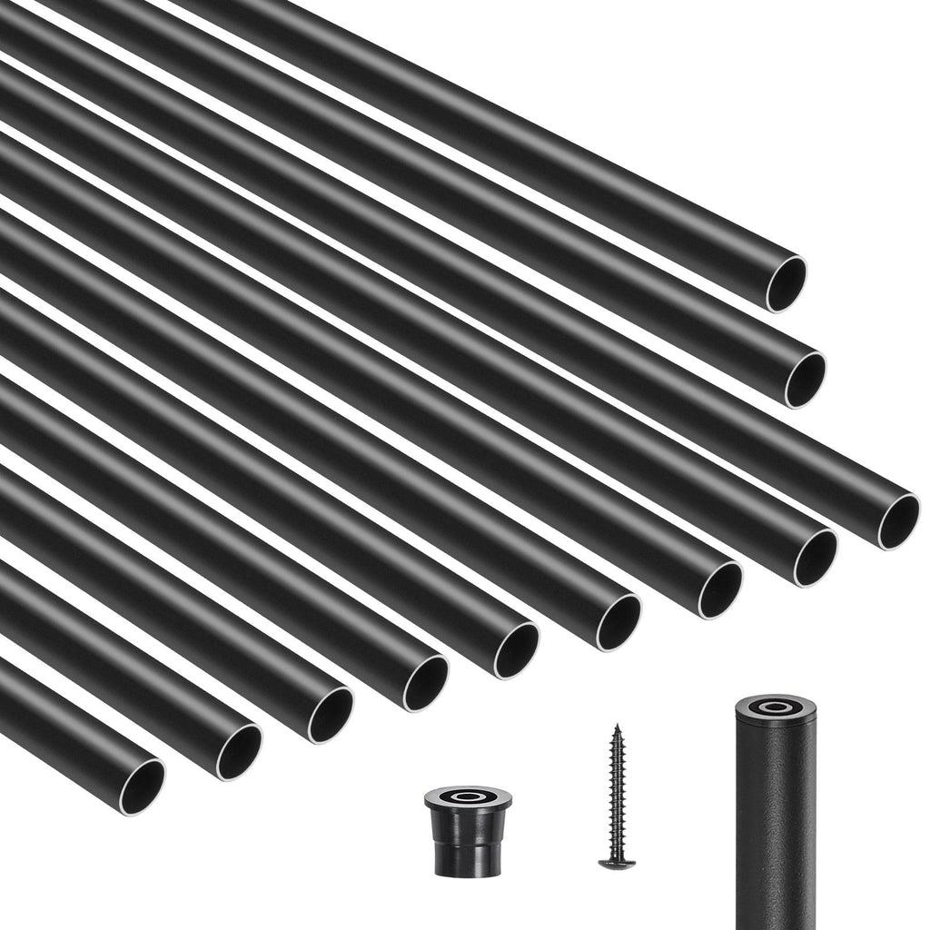 Matte Black Round Stair Baluster Set with Caps and Screws