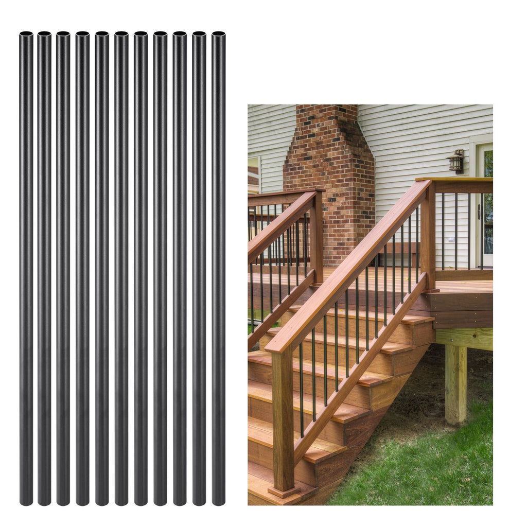 Matte Black Round Stair Baluster Set with Caps and Screws