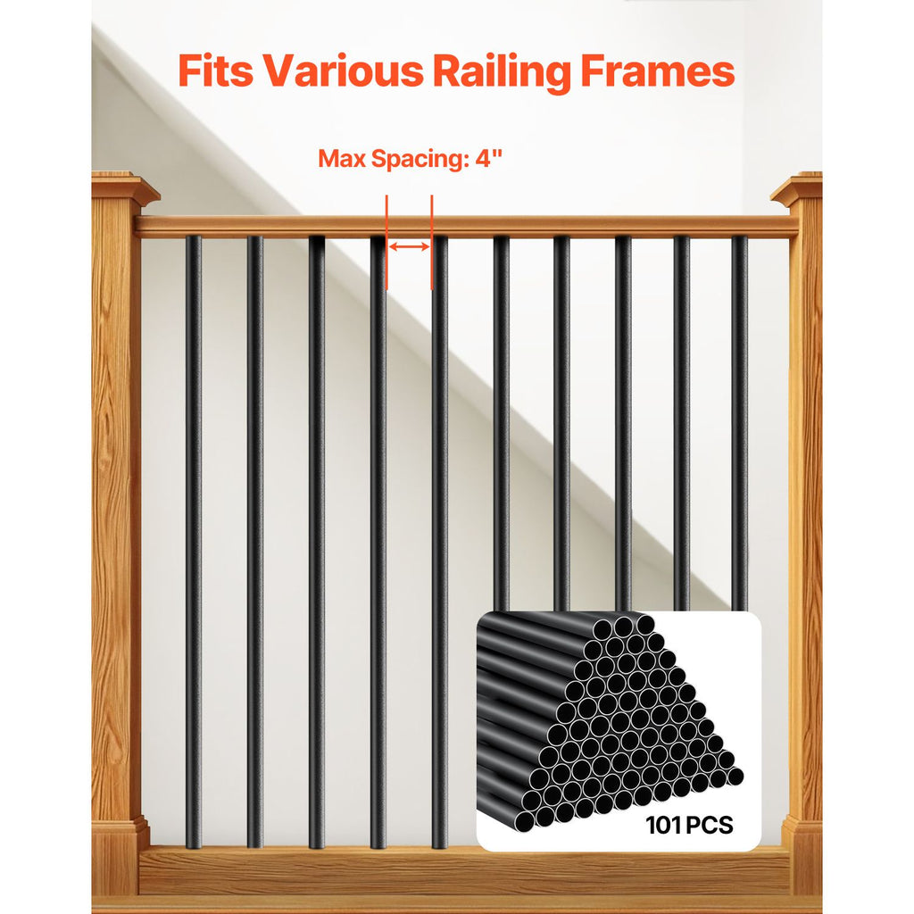 Matte-Black Round Balusters for Stairs and Outdoor Railings