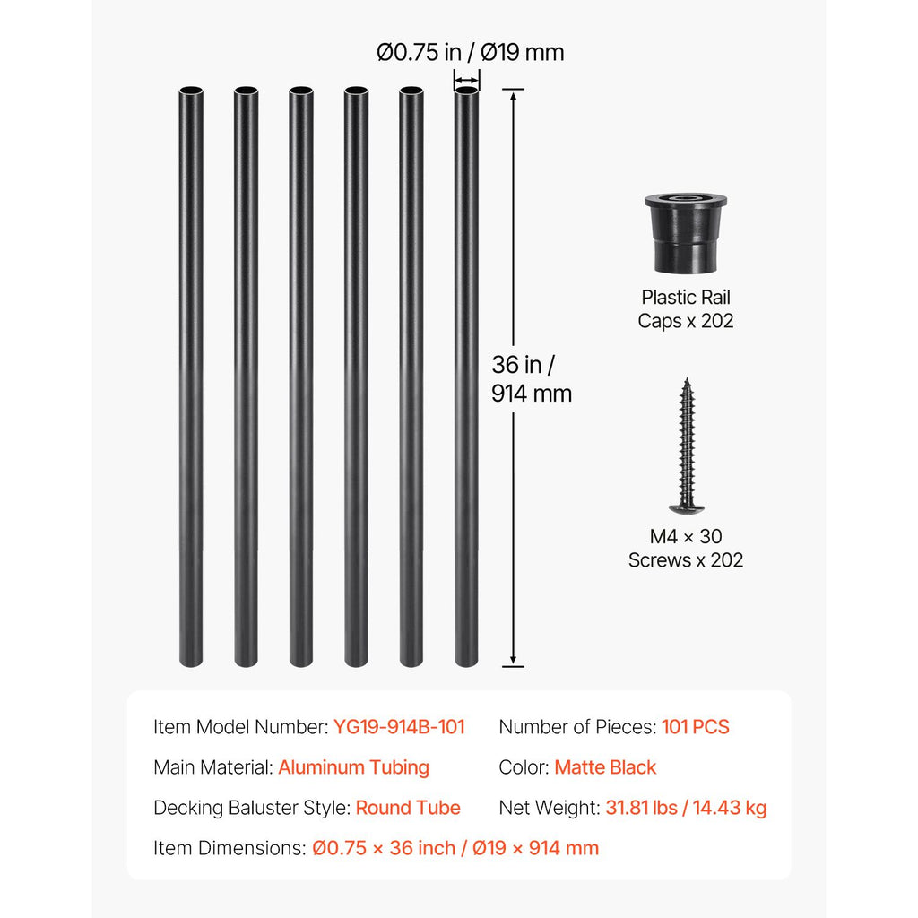 Matte-Black Round Balusters for Stairs and Outdoor Railings