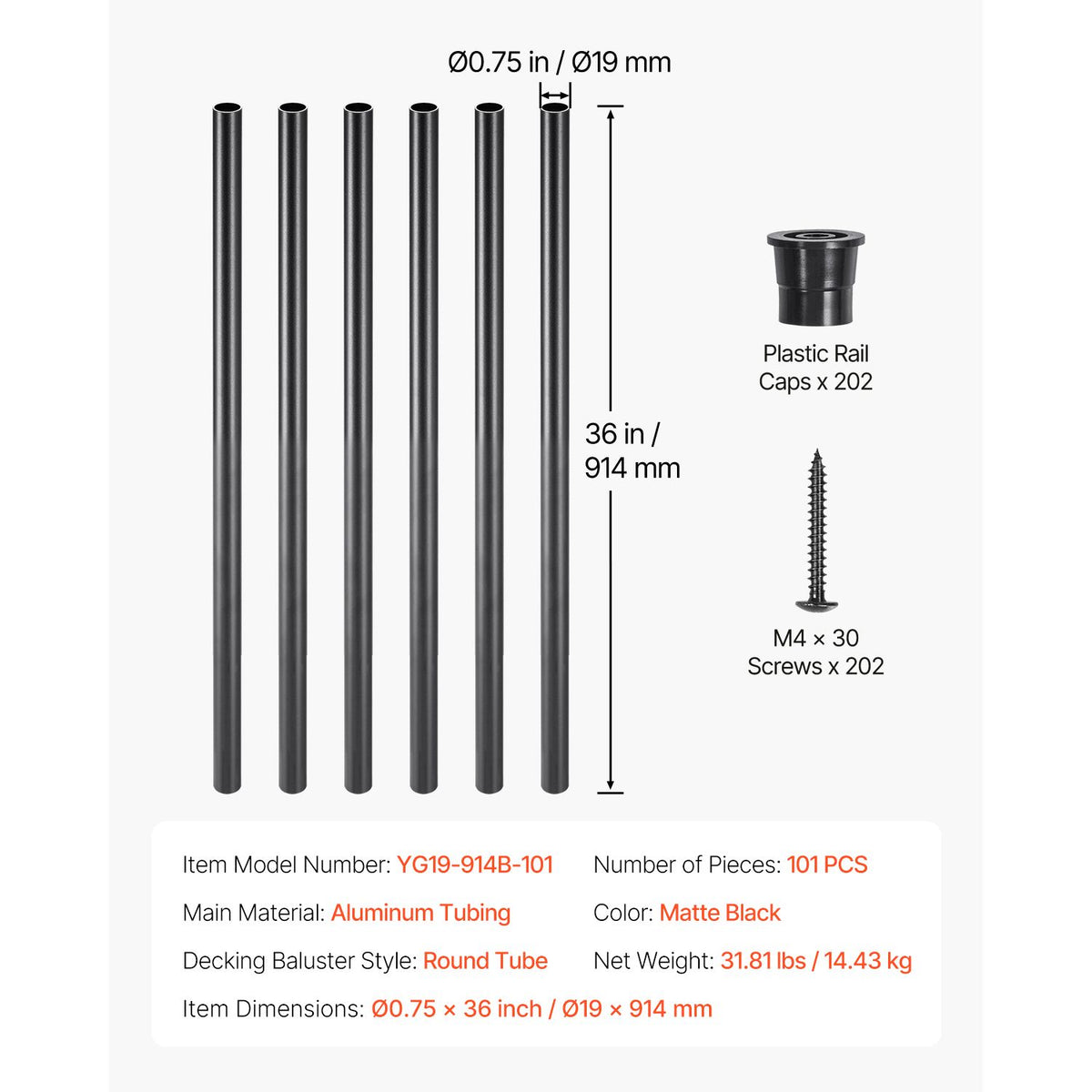 Matte-Black Round Balusters for Stairs and Outdoor Railings