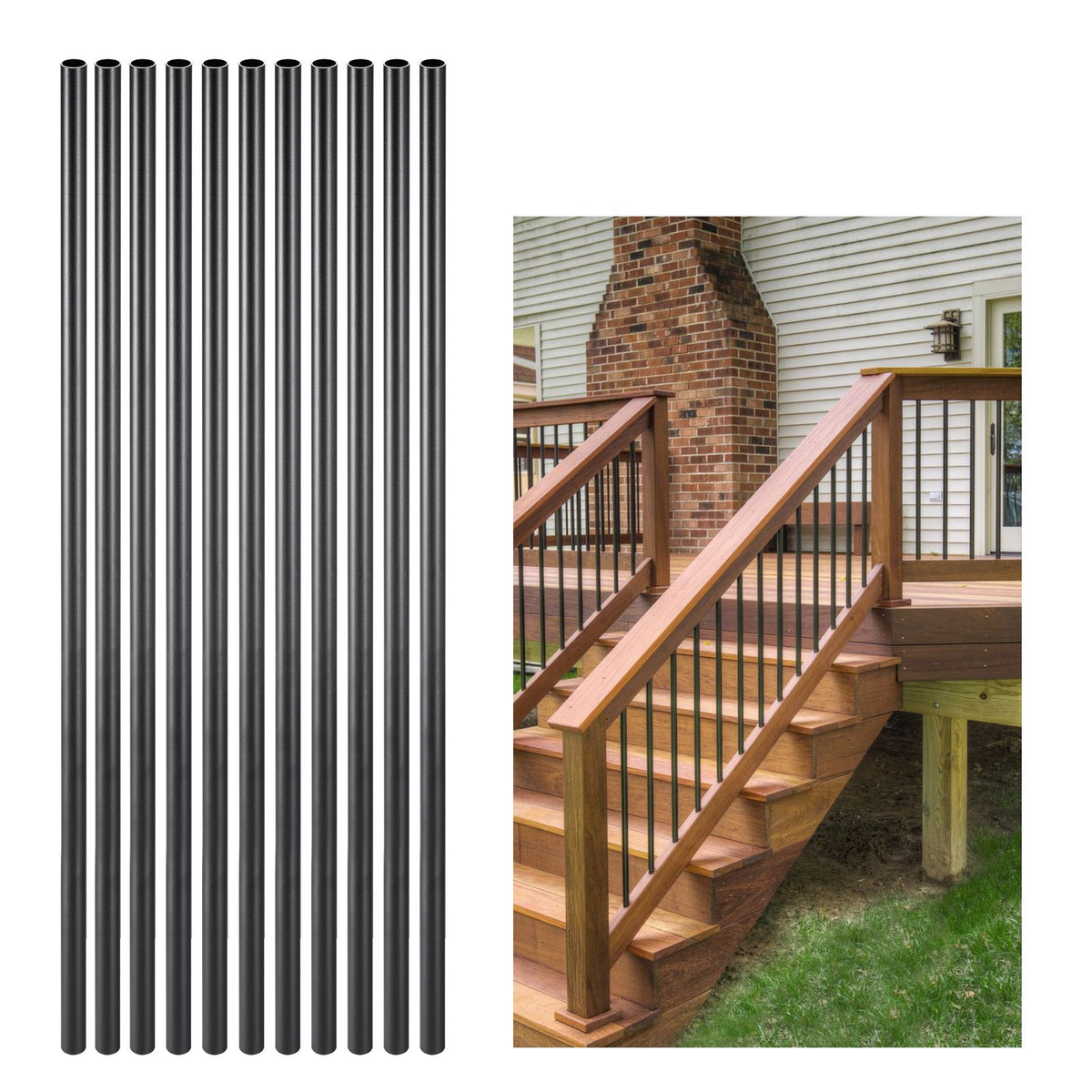 Matte-Black Round Balusters for Stairs and Outdoor Railings