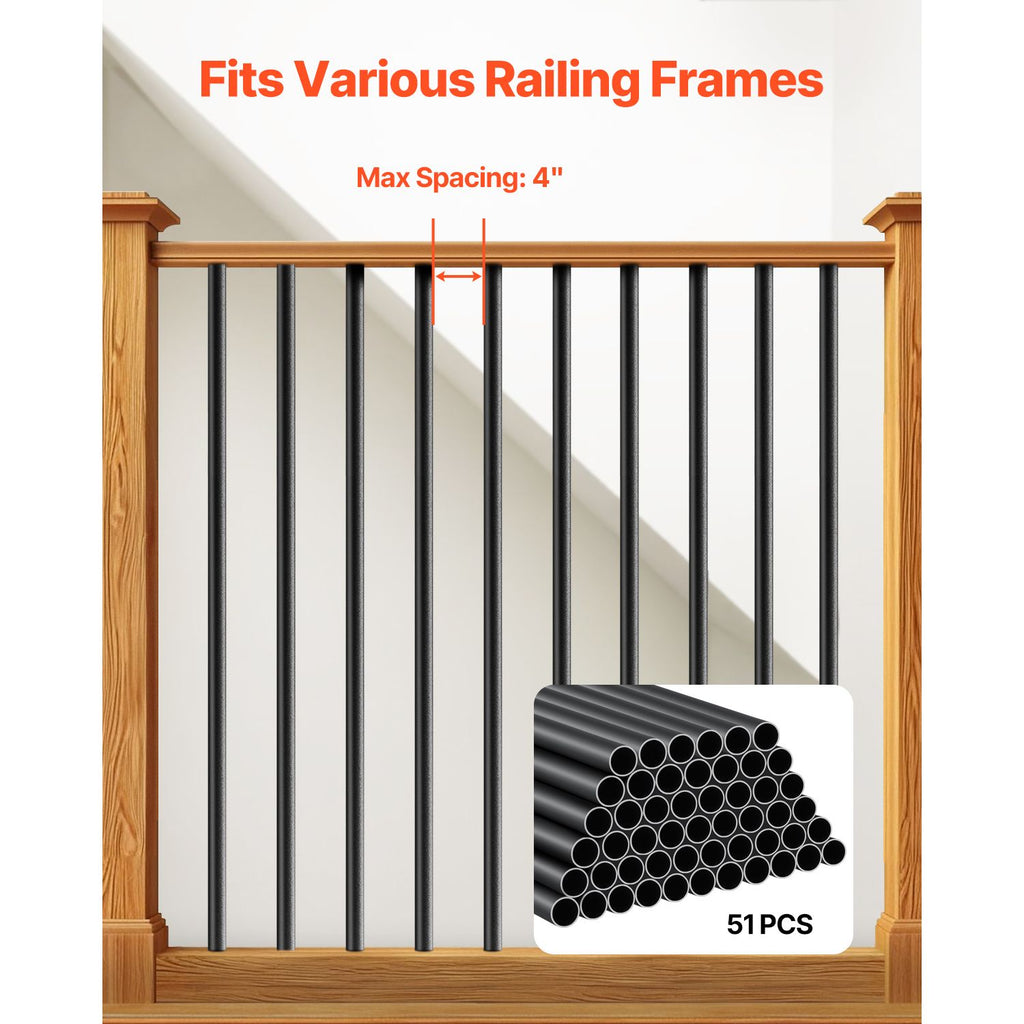 Matte Black Round Balusters for Indoor and Outdoor Railings