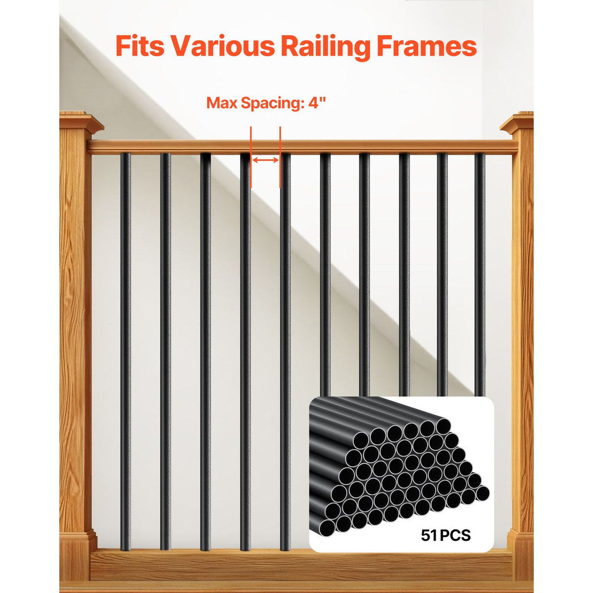 Matte Black Round Balusters for Indoor and Outdoor Railings