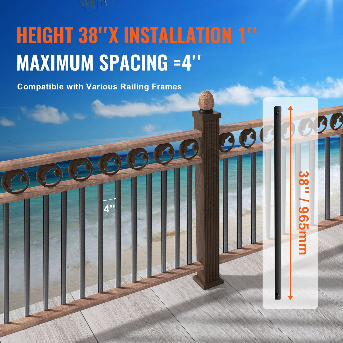 Satin Black Flat Balusters for Railing Projects