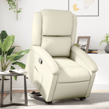 Cream Faux Leather Power Lift Recliner Chair for Elderly