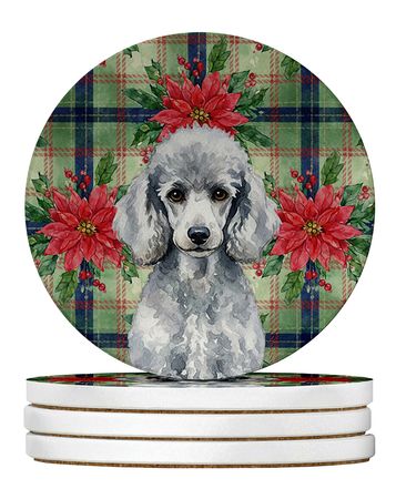 Standard Silver Poodle Christmas Poinsettia Coasters