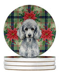 Standard Silver Poodle Christmas Poinsettia Coasters