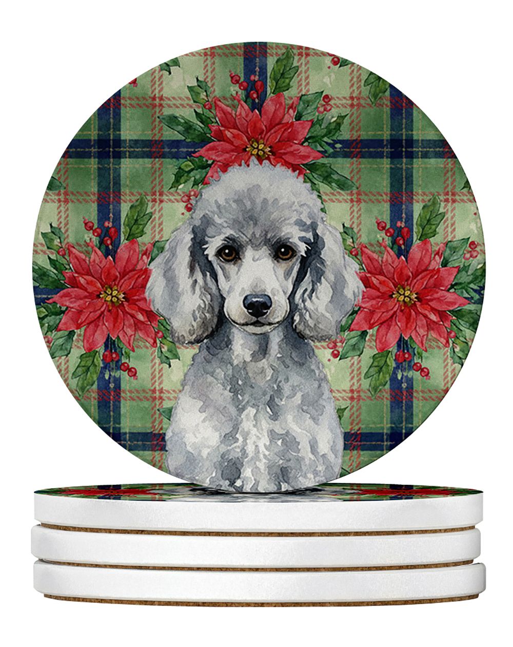 Standard Silver Poodle Christmas Poinsettia Coasters
