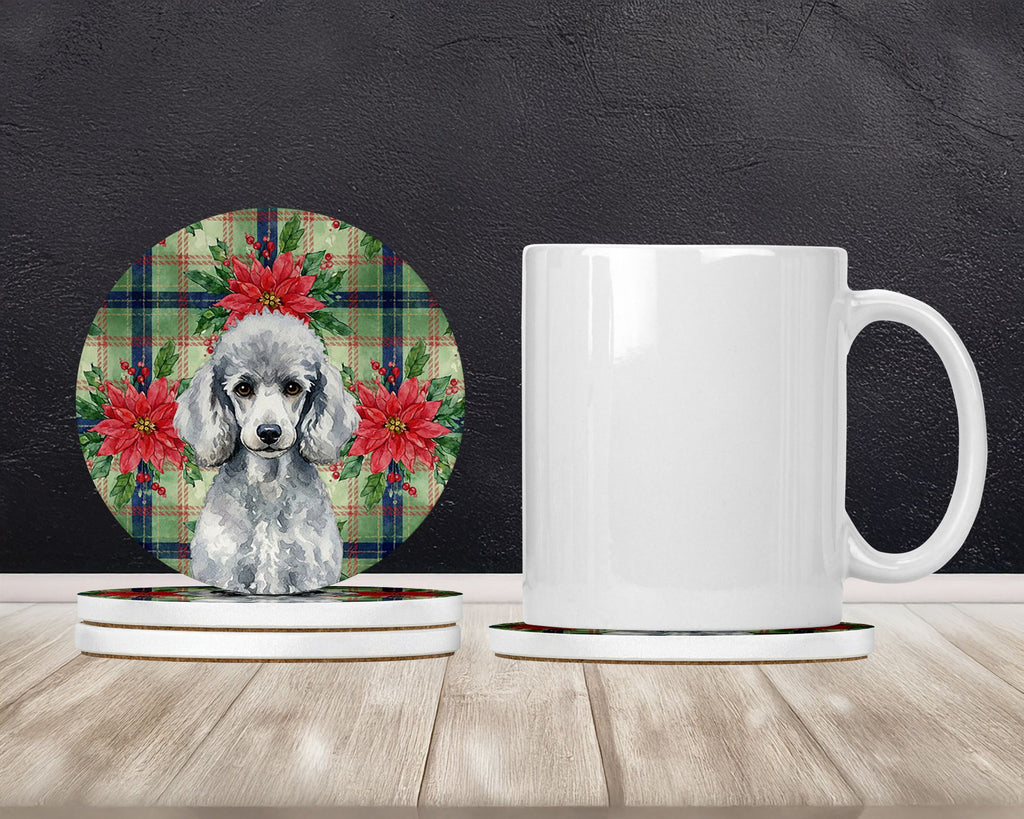 Standard Silver Poodle Christmas Poinsettia Coasters
