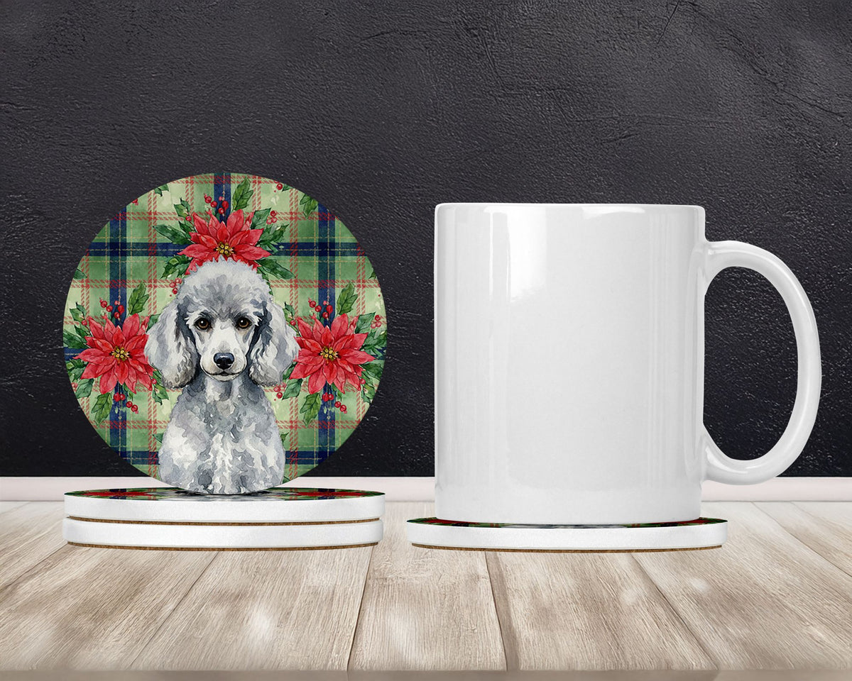 Standard Silver Poodle Christmas Poinsettia Coasters