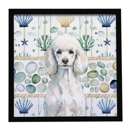 Standard White Poodle Coastal Sea Glass Wall Art