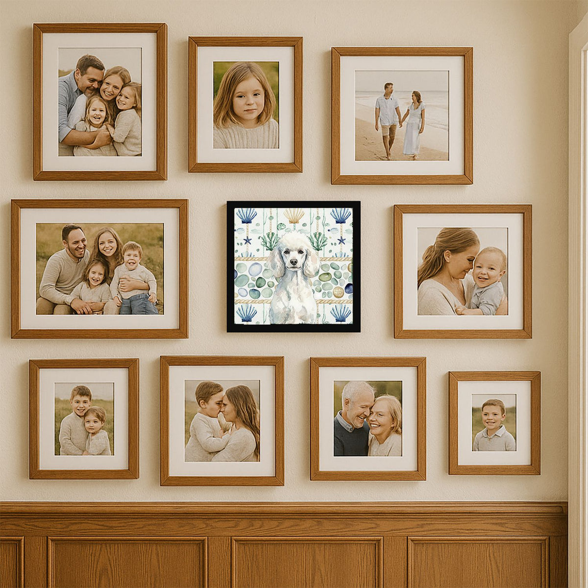 Standard White Poodle Coastal Sea Glass Wall Art