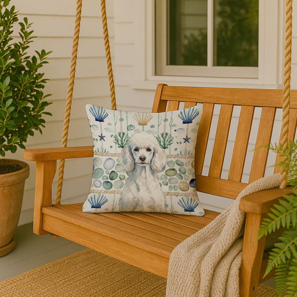 Standard White Poodle Coastal Sea Glass Pillow