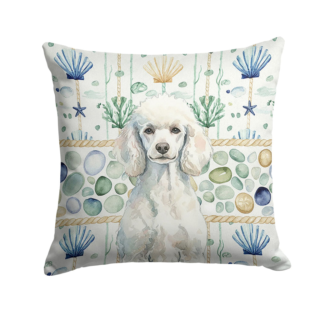 Standard White Poodle Coastal Sea Glass Pillow