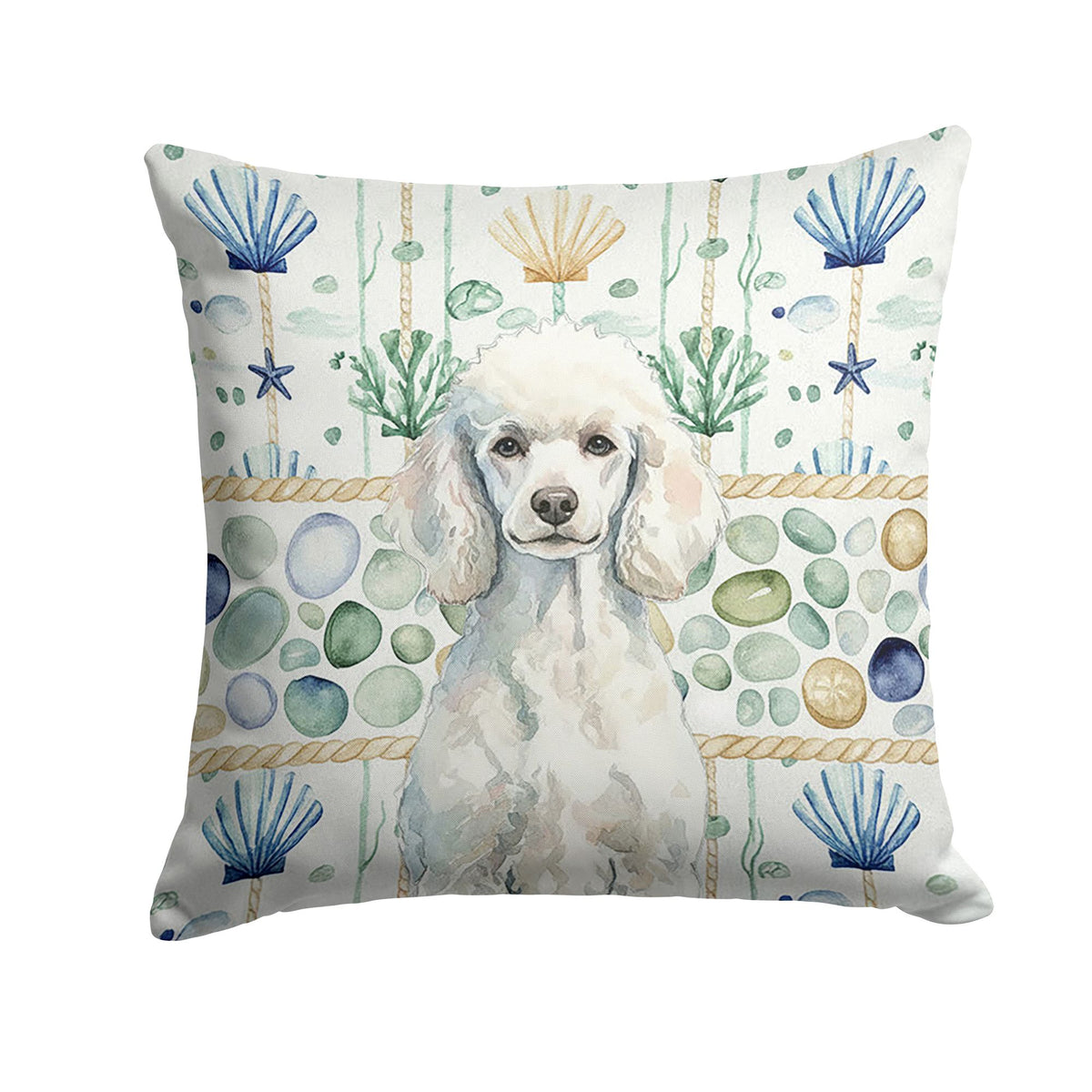 Standard White Poodle Coastal Sea Glass Pillow