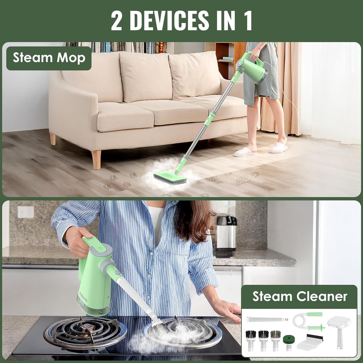Convertible Steam Mop with Detachable Handheld Cleaner