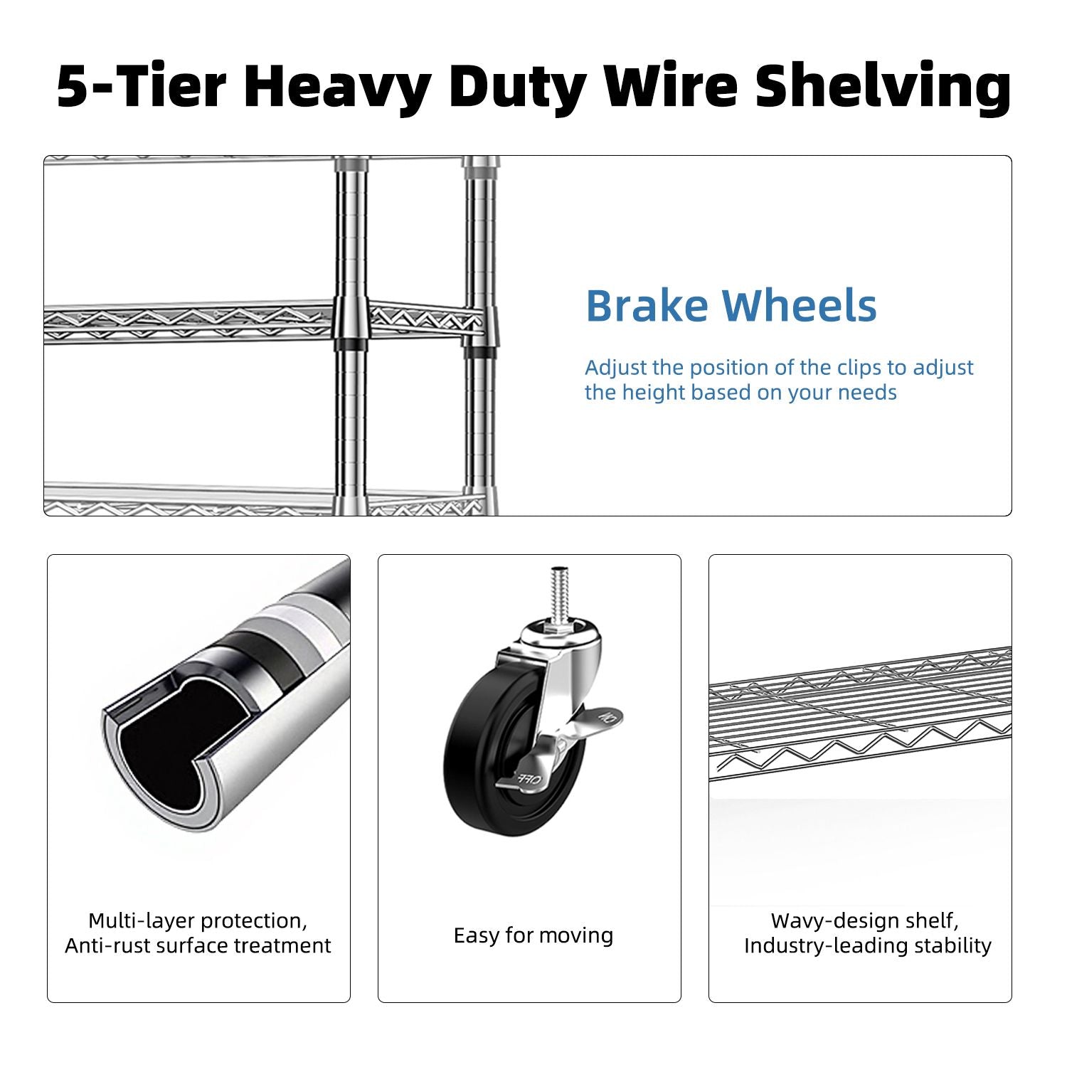 5-Tier Adjustable Utility Shelving Unit for Garage, Kitchen, and Office