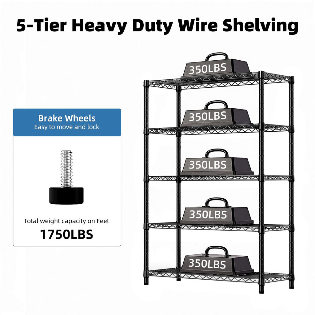 5-Tier Adjustable Utility Shelving Unit for Garage, Kitchen, and Office